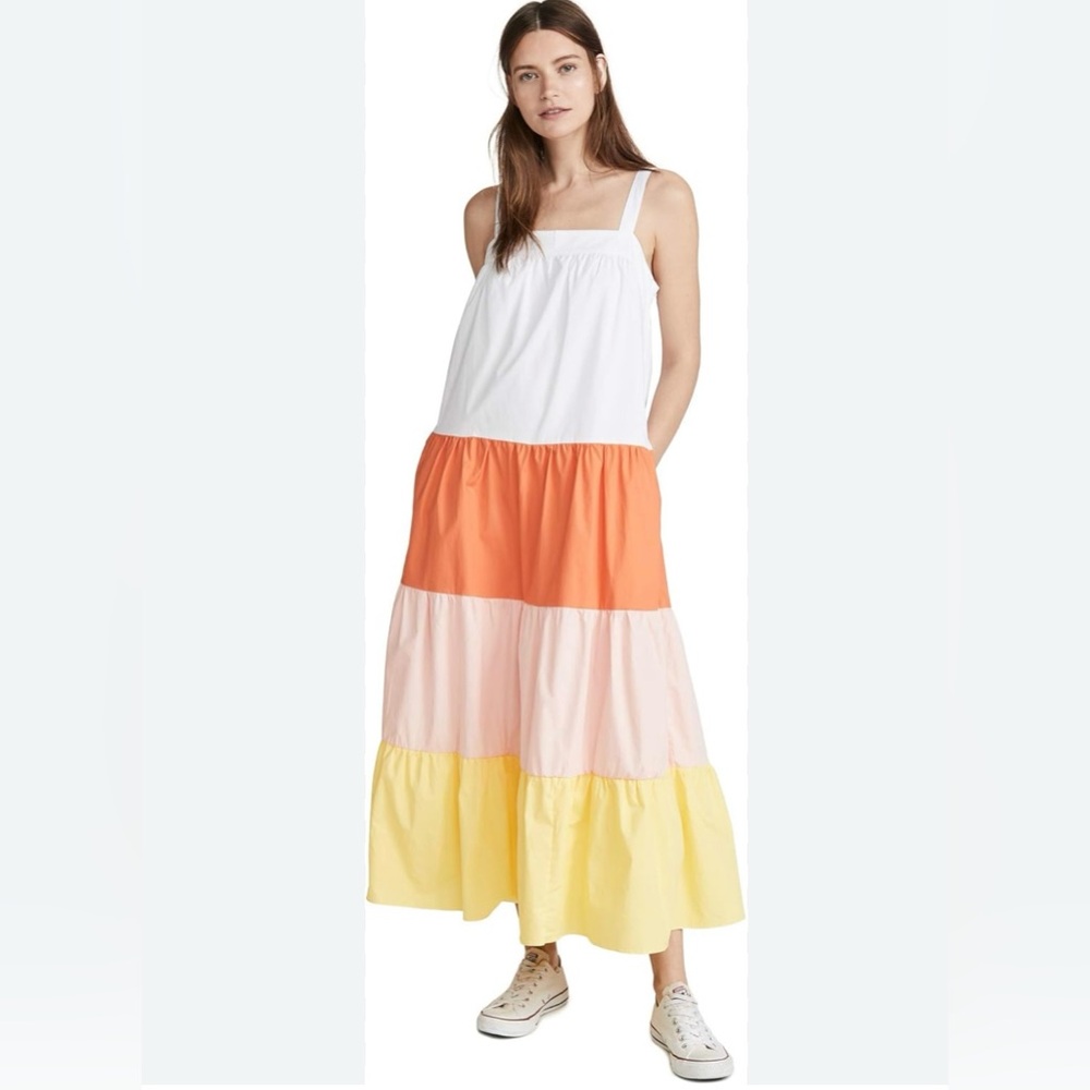 English Factory Women’s Color-Block Tiered‎ Sleeveless Cotton Maxi Dress Sz M